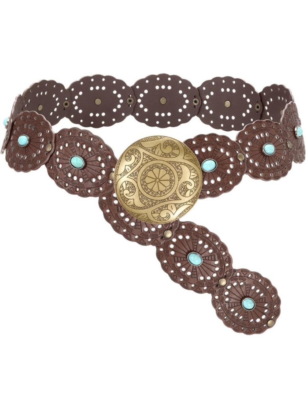 Wide Western Disc Belt with Turquoise Accents | Boho Cowgirl Leather Belt for
